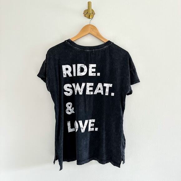 Peloton Acid Wash Pullover Crew Neck Short Sleeve T-Shirt Black M - Picture 2 of 7